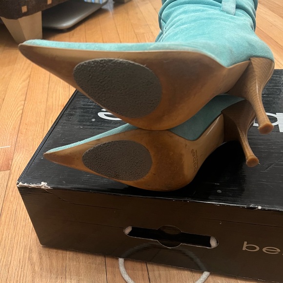 Bebe Y2K Pointy Toe Slouch Boots Aqua, Teal Suede/Leather - Picture 6 of 9